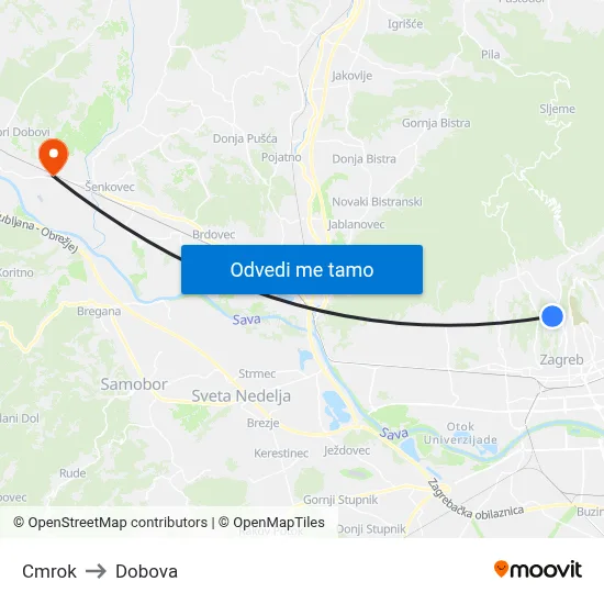 Cmrok to Dobova map