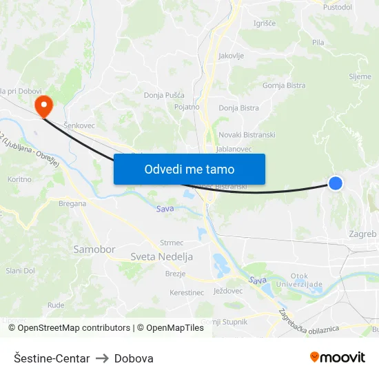 Šestine-Centar to Dobova map