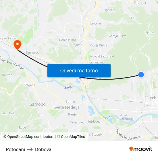 Potočani to Dobova map