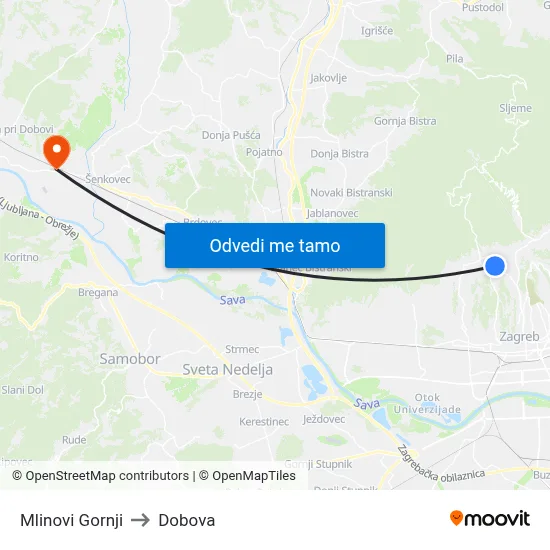 Mlinovi Gornji to Dobova map
