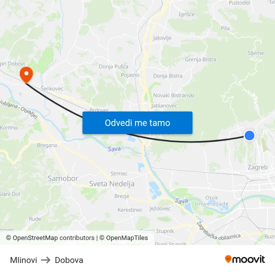 Mlinovi to Dobova map