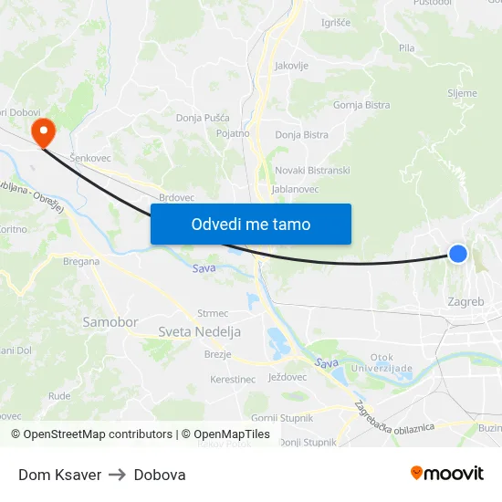 Dom Ksaver to Dobova map