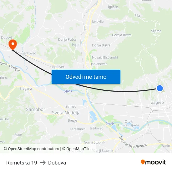 Remetska 19 to Dobova map