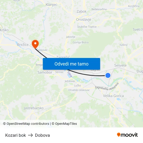 Kozari bok to Dobova map