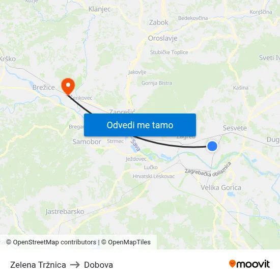 Zelena Tržnica to Dobova map