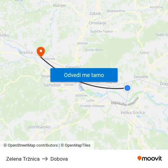 Zelena Tržnica to Dobova map