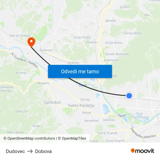 Dudovec to Dobova map