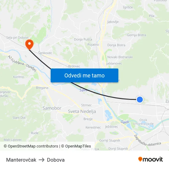 Manterovčak to Dobova map