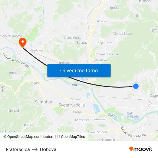 Fraterščica to Dobova map