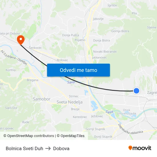Bolnica Sveti Duh to Dobova map