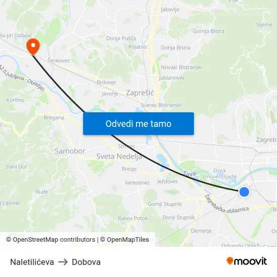 Naletilićeva to Dobova map