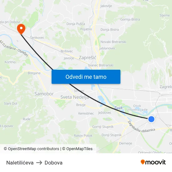 Naletilićeva to Dobova map