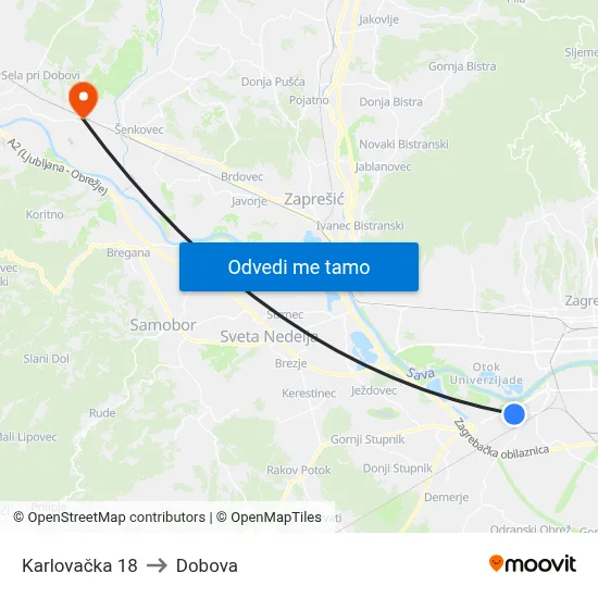 Karlovačka 18 to Dobova map