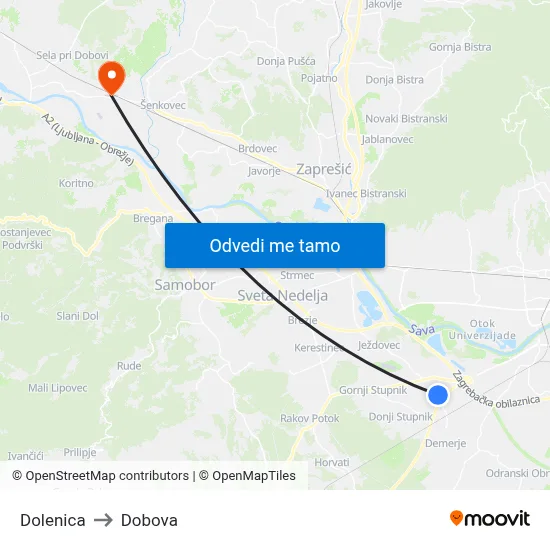 Dolenica to Dobova map