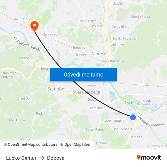 Lučko-Centar to Dobova map