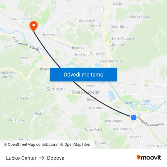 Lučko-Centar to Dobova map