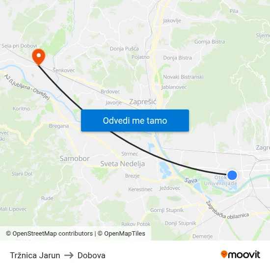 Tržnica Jarun to Dobova map