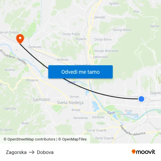 Zagorska to Dobova map