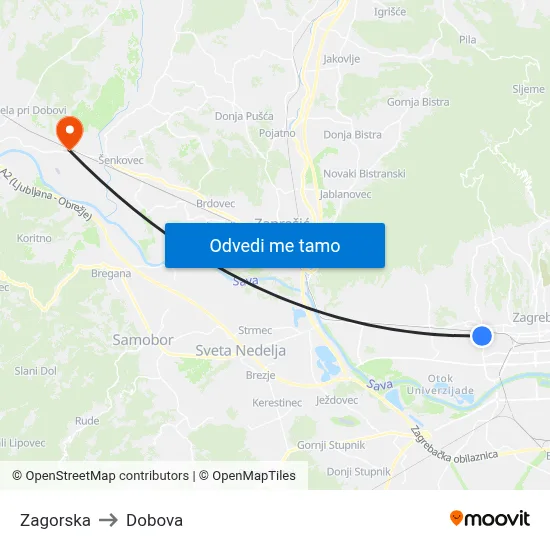 Zagorska to Dobova map