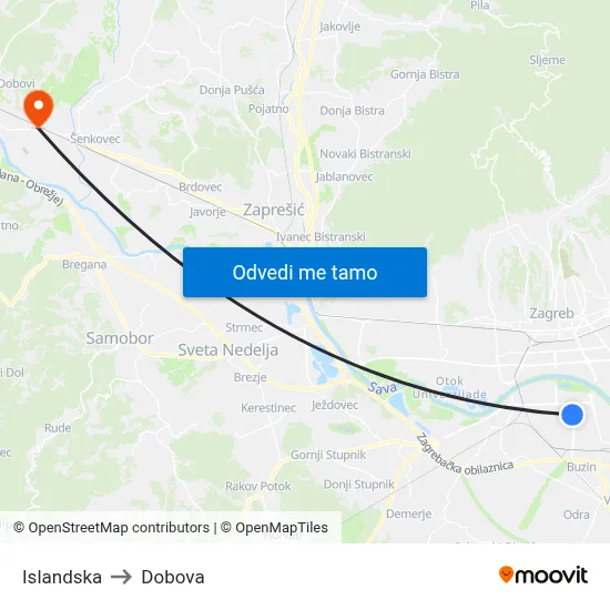 Islandska to Dobova map