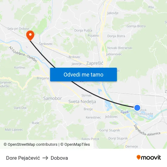 Dore Pejačević to Dobova map