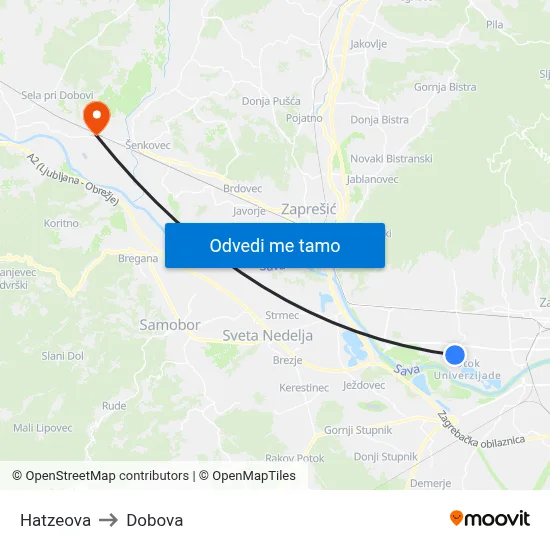Hatzeova to Dobova map
