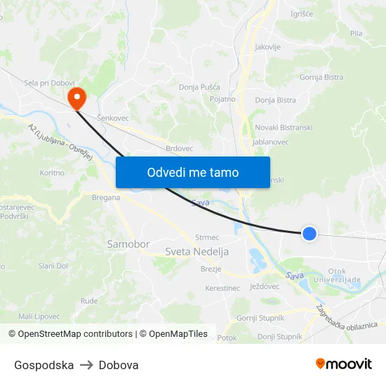 Gospodska to Dobova map