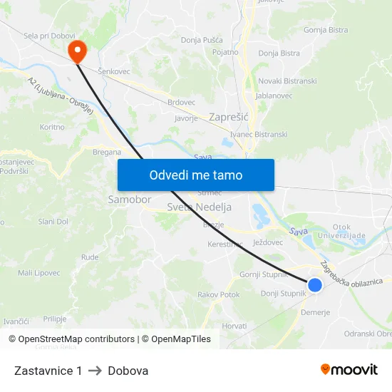 Zastavnice 1 to Dobova map