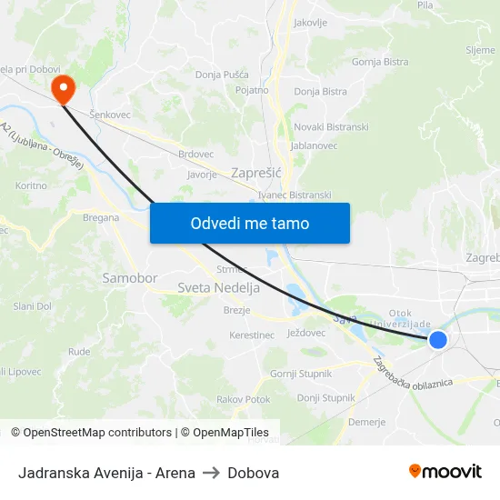 Jadranska Avenija - Arena to Dobova map