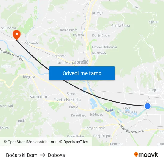 Boćarski Dom to Dobova map