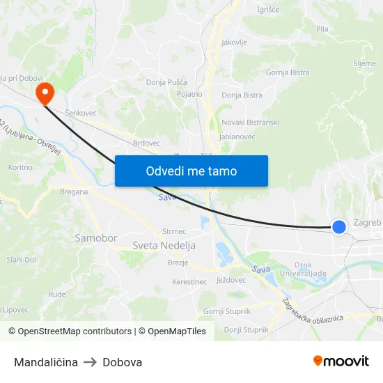 Mandaličina to Dobova map