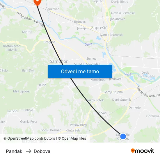 Pandaki to Dobova map