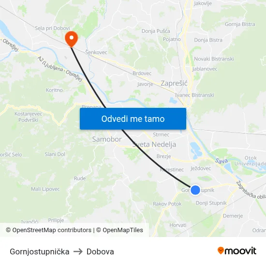 Gornjostupnička to Dobova map