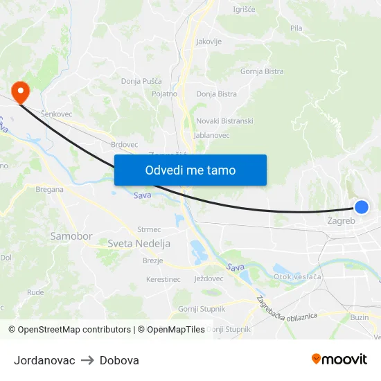 Jordanovac to Dobova map