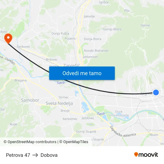 Petrova 47 to Dobova map