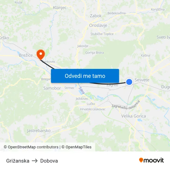 Grižanska to Dobova map