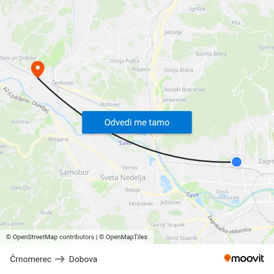 Črnomerec to Dobova map
