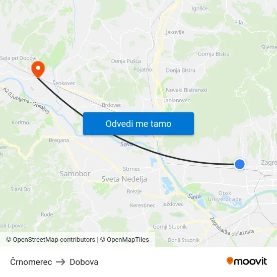 Črnomerec to Dobova map
