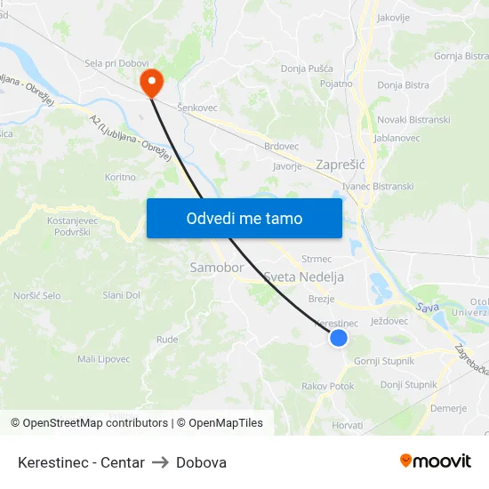Kerestinec - Centar to Dobova map
