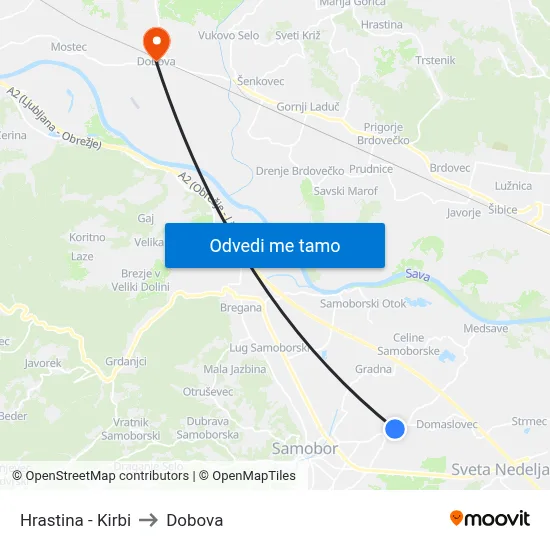 Hrastina - Kirbi to Dobova map