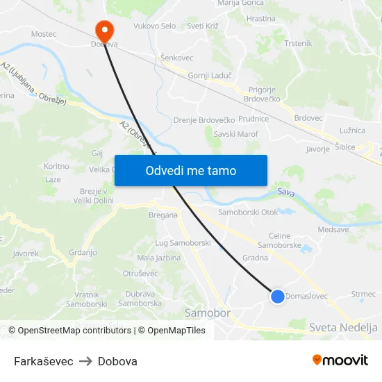 Farkaševec to Dobova map