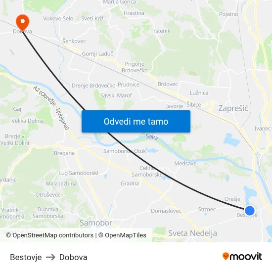 Bestovje to Dobova map