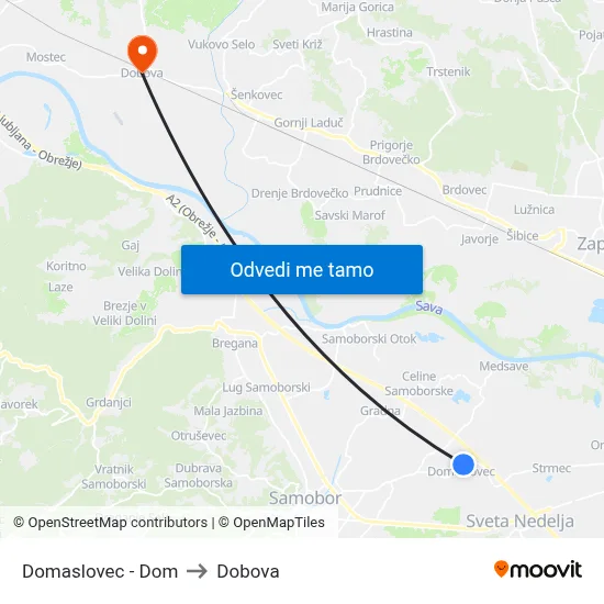 Domaslovec - Dom to Dobova map