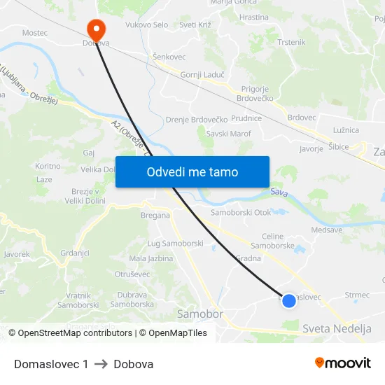 Domaslovec 1 to Dobova map