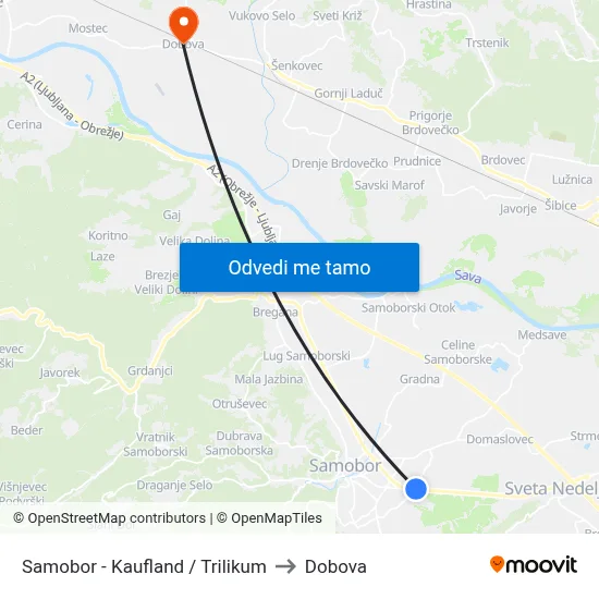 Samobor - Kaufland / Trilikum to Dobova map