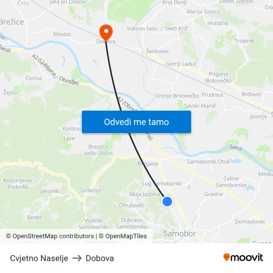 Cvjetno Naselje to Dobova map