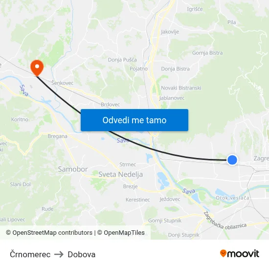 Črnomerec to Dobova map