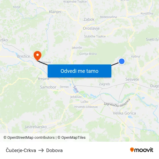 Čučerje-Crkva to Dobova map