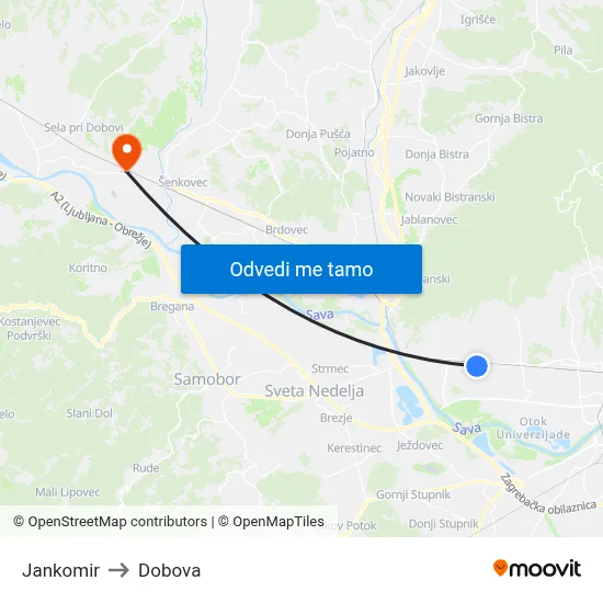 Jankomir to Dobova map