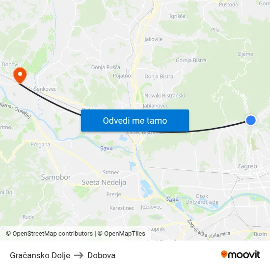Gračansko Dolje to Dobova map